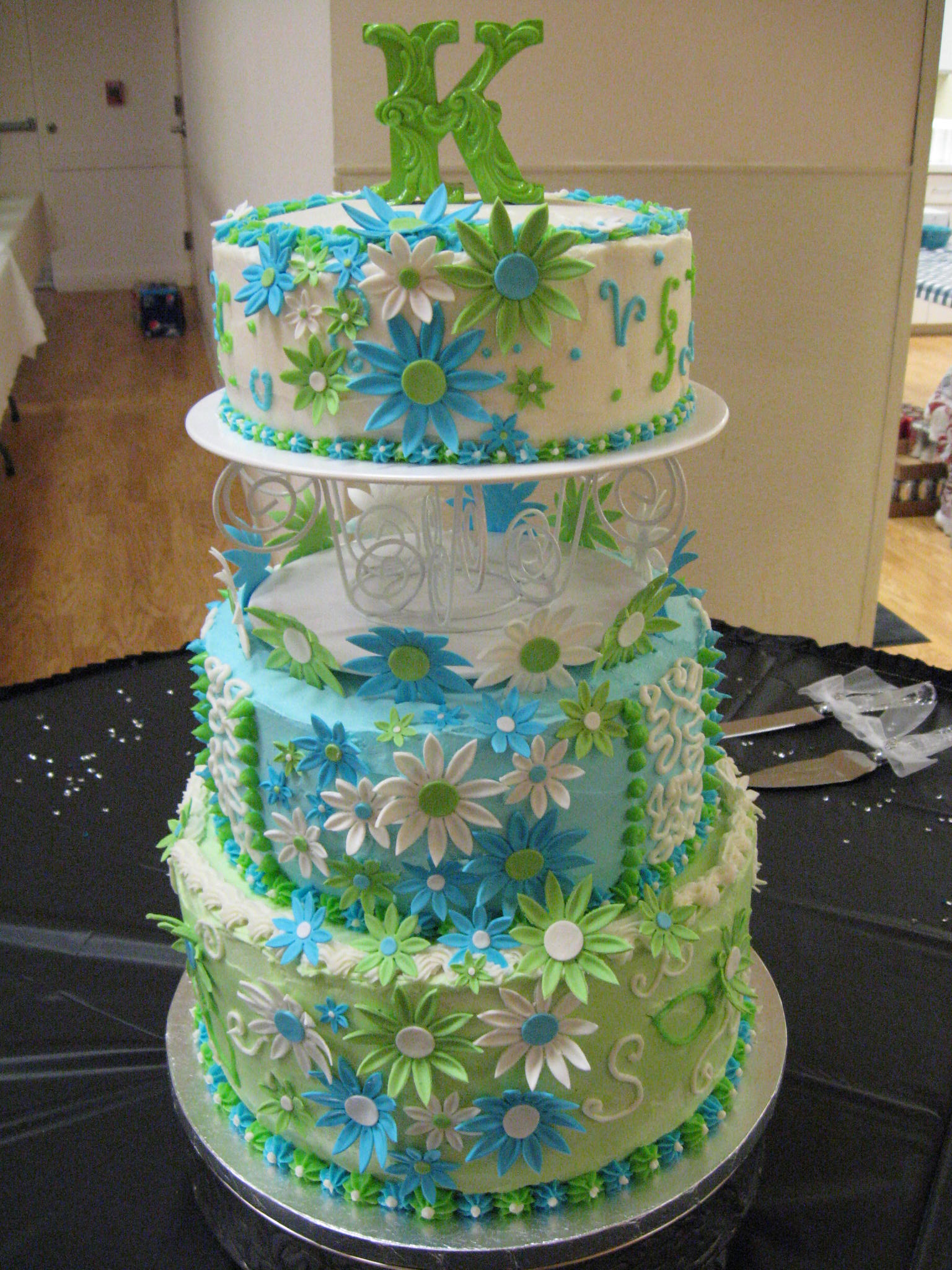 Lime Green and Blue Wedding Cake