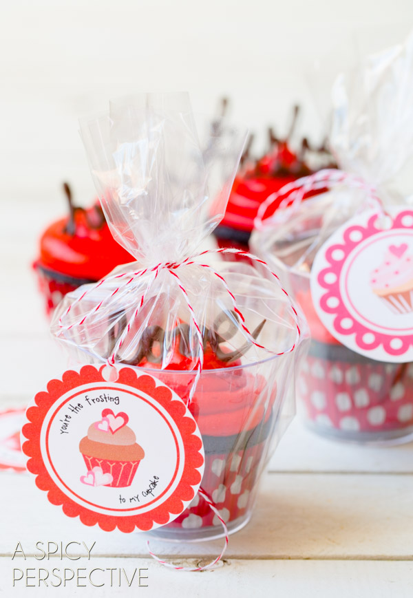 Red Cupcake with Chocolate Frosting