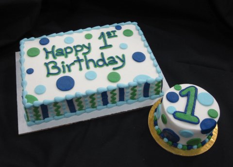 Blue and Green 1st Birthday Cake