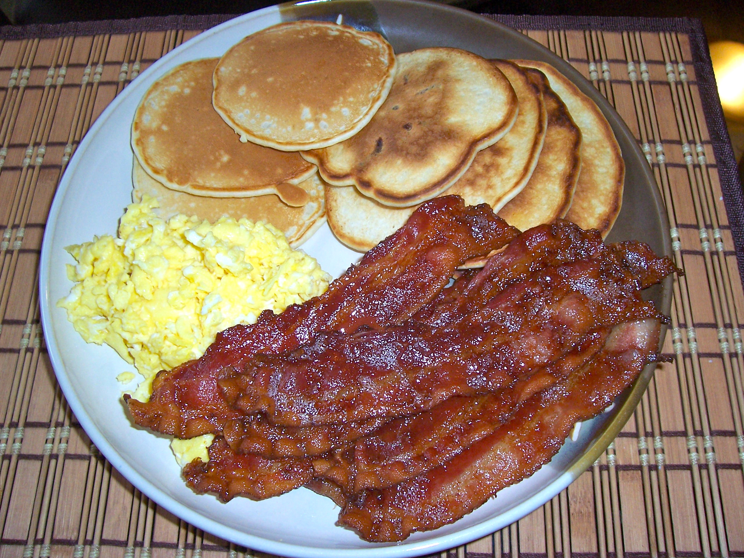 Breakfast Pancake Eggs and Bacon