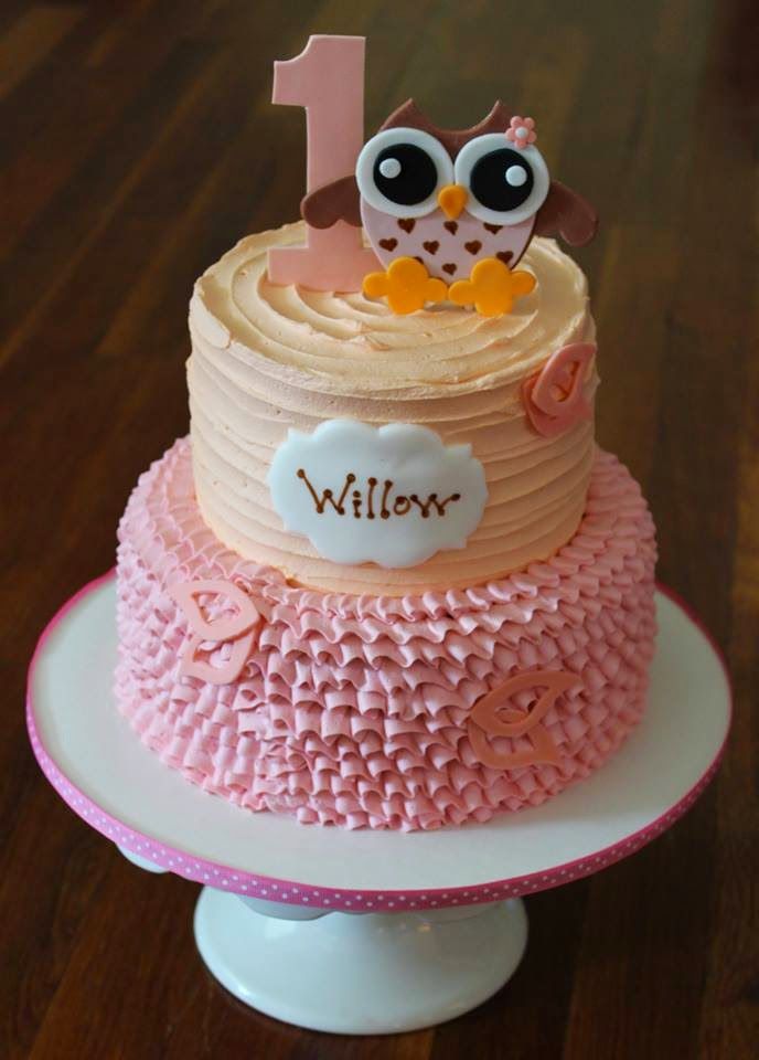 Girls Owl First Birthday Cakes