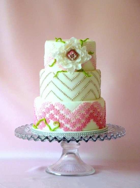 Pink Green and White Wedding Cakes