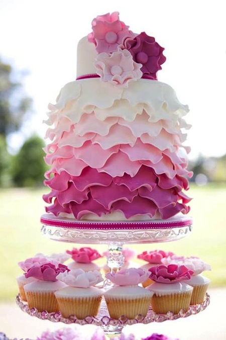 Pink Ruffle Wedding Cake