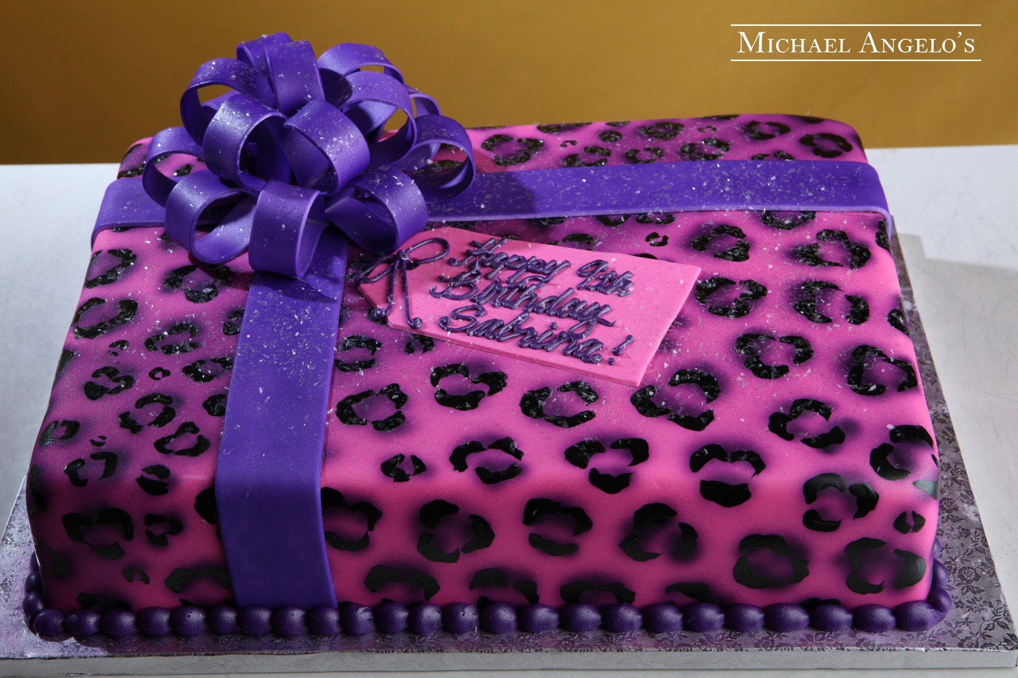 Purple Cheetah Print Birthday Sheet Cake