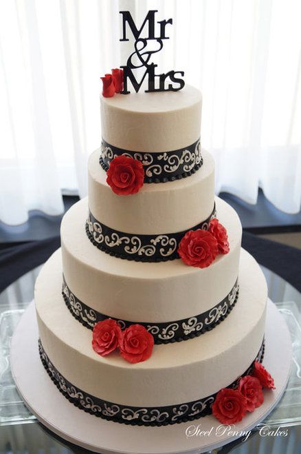 Red Black and Ivory Wedding Cake