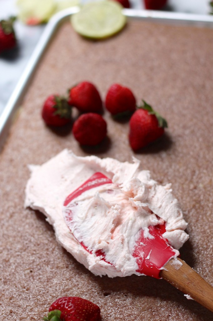 Sheet Cake with Strawberry Frosting