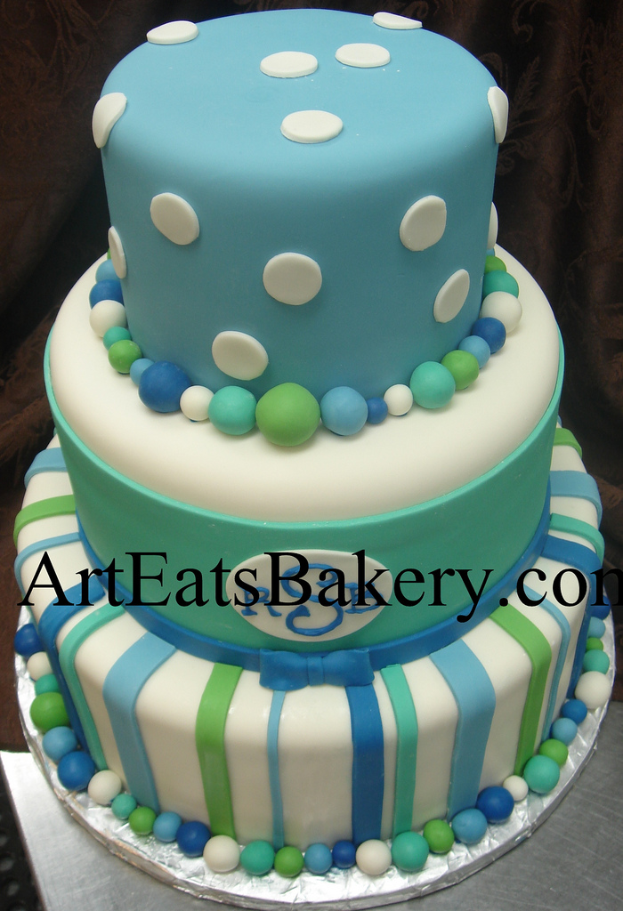 White and Blue Baby Shower Cake