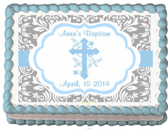 Blue Cross Baptism Sheet Cake Boy