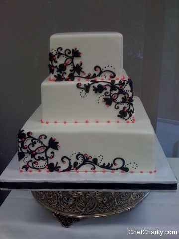 Black and White Scroll Wedding Cake