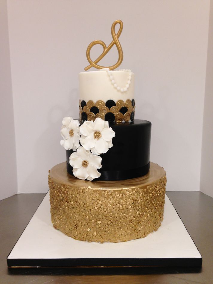 Black White and Gold Birthday Cake