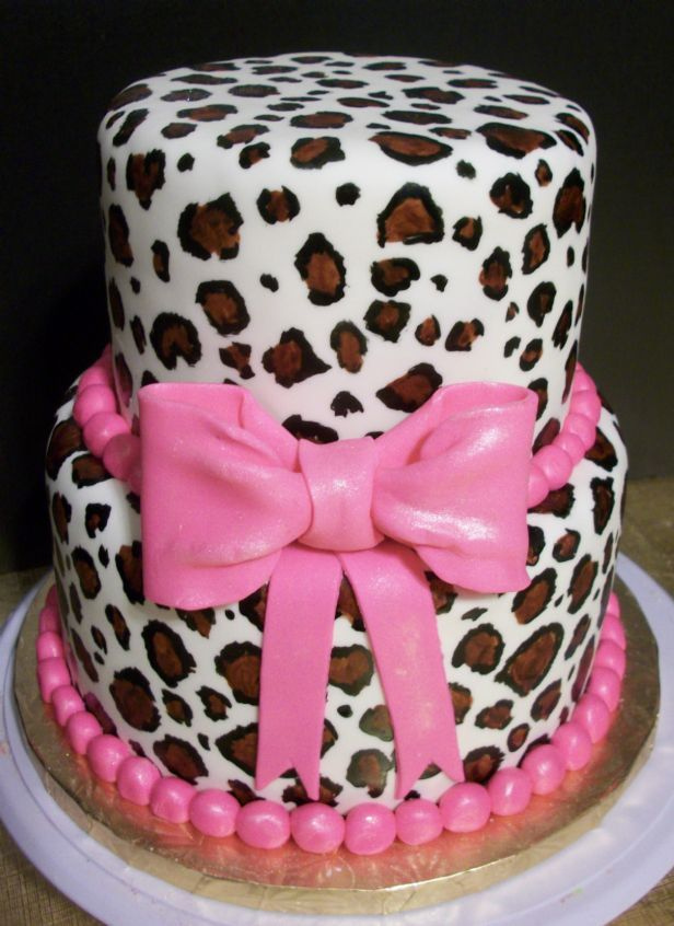 Pink Cheetah Print Birthday Cake