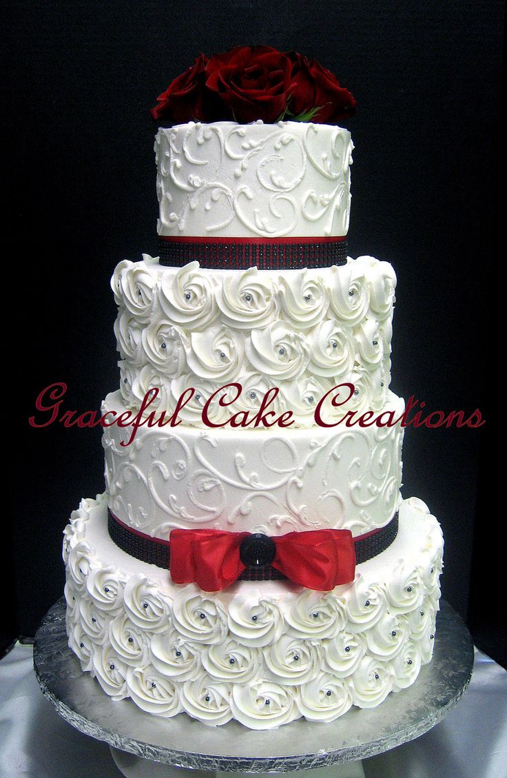 Red White Wedding Cake with Ribbon