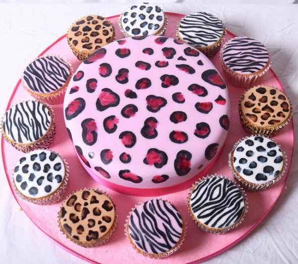 Animal Print Cake and Cupcakes