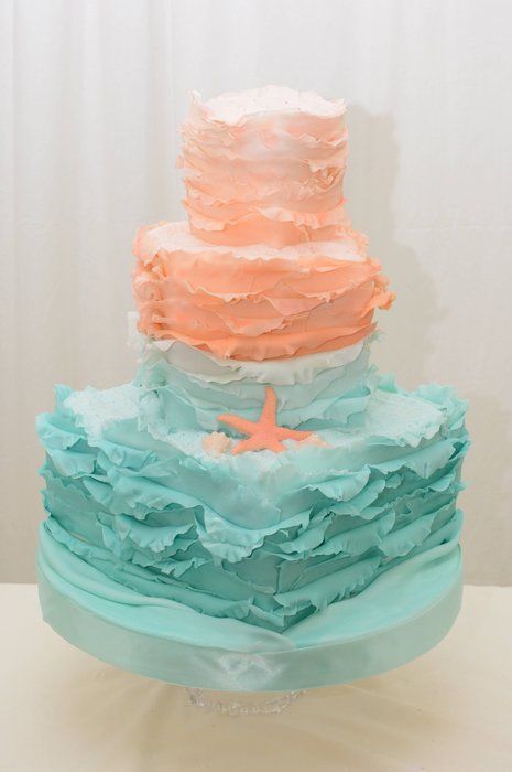 Coral and Teal Birthday Cake