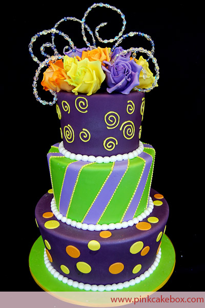 Green Yellow and Purple Birthday Cakes