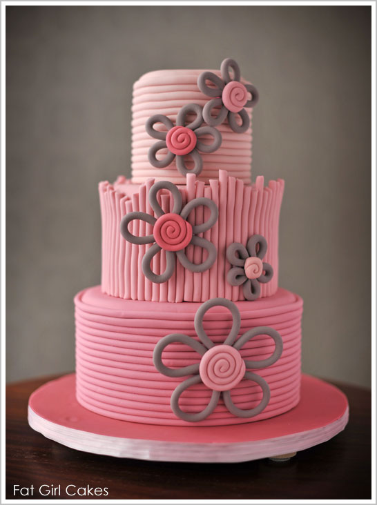 Pink Flower Fondant Cake