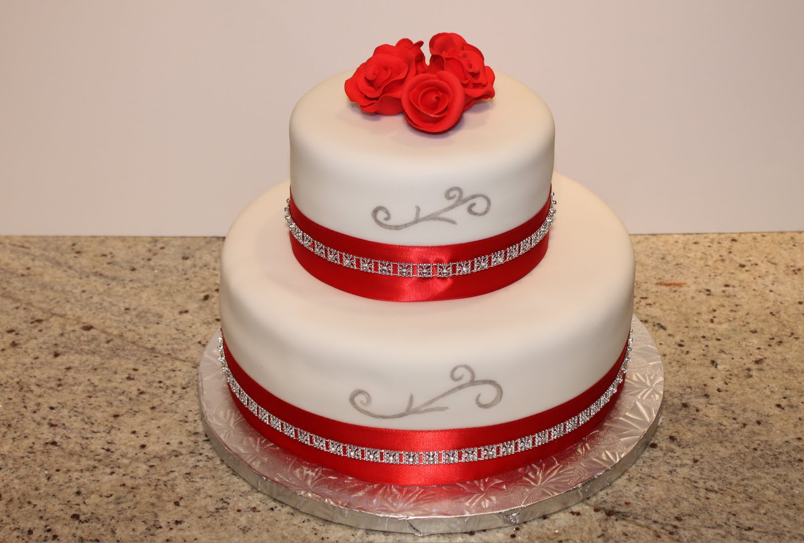 Red and White Happy Birthday Cake