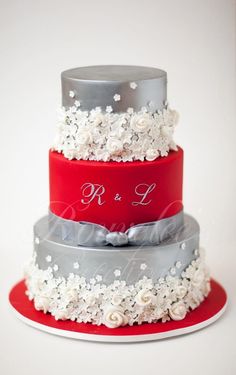 Red White and Silver Wedding Cake