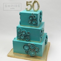 Teal and Gold 50th Anniversary Cake