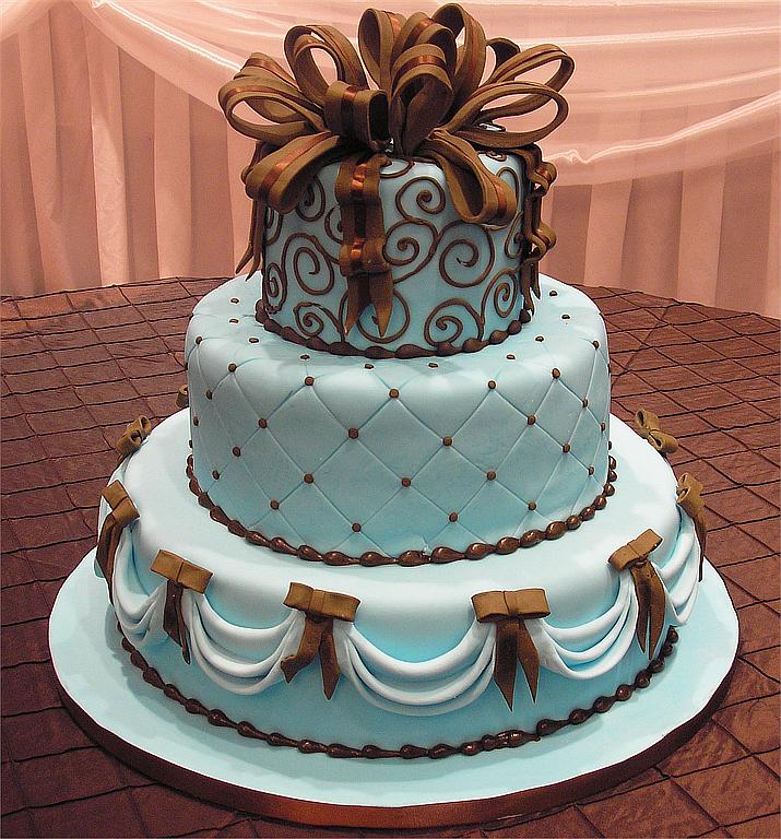 Blue and Brown Wedding Cake