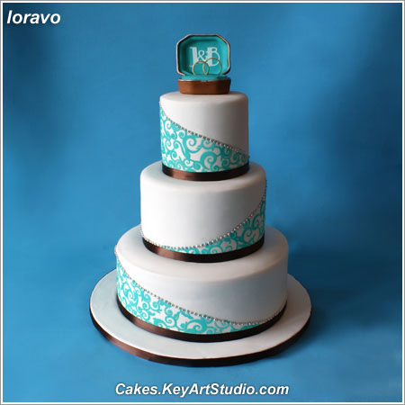 Brown and Turquoise Wedding Cake