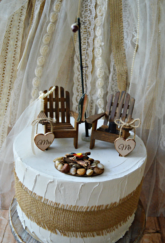 Camping Fishing Wedding Cake Toppers