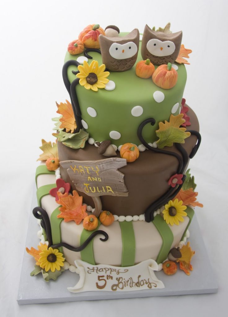 Fall Owl Birthday Cake