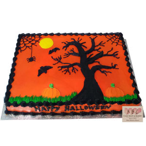 Halloween Sheet Cake with Spider Webs