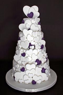 Hearts and Purple Wedding Cake