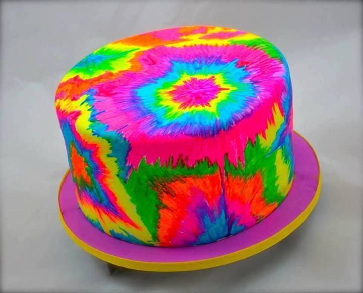 11 Photos of Neon Tie Dye Birthday Cakes Girl