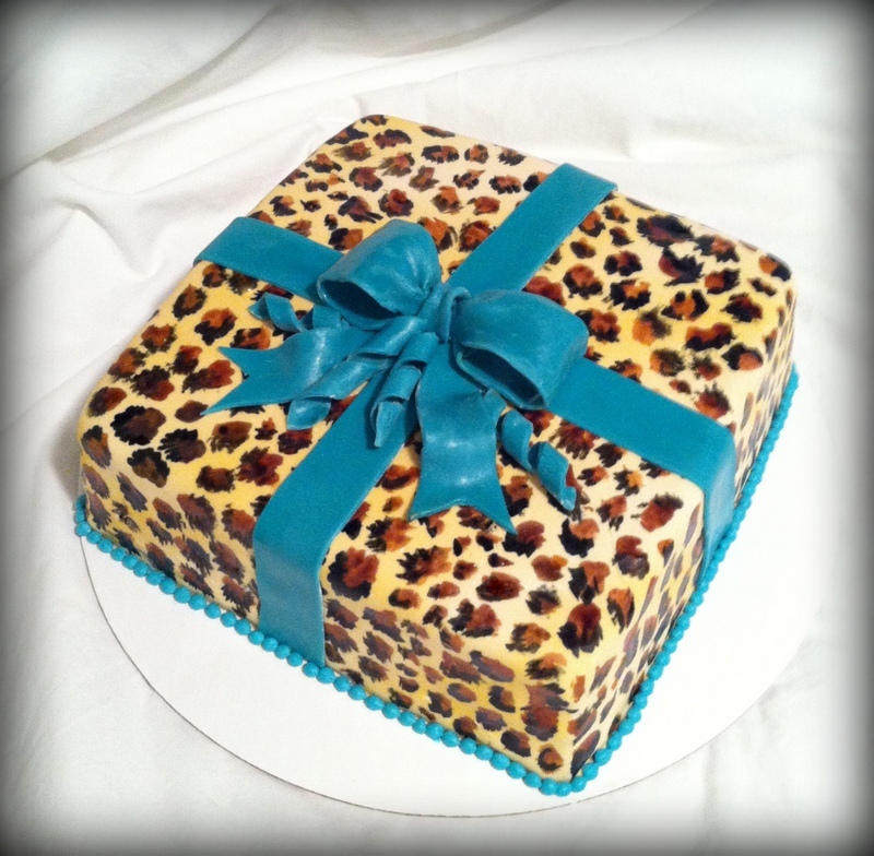 Turquoise Cheetah Print Birthday Cake