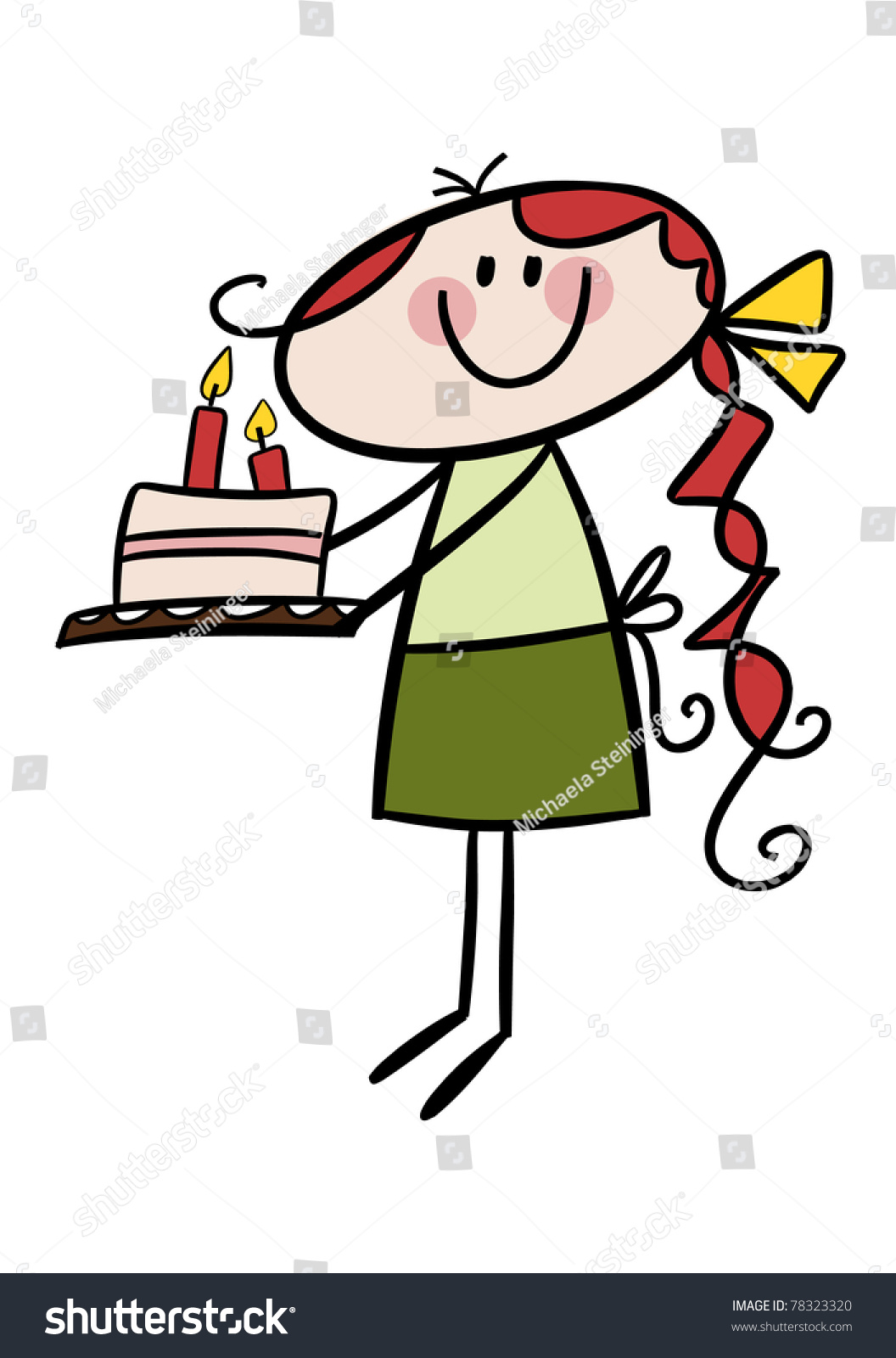 Cartoon Girl Happy Birthday Cake