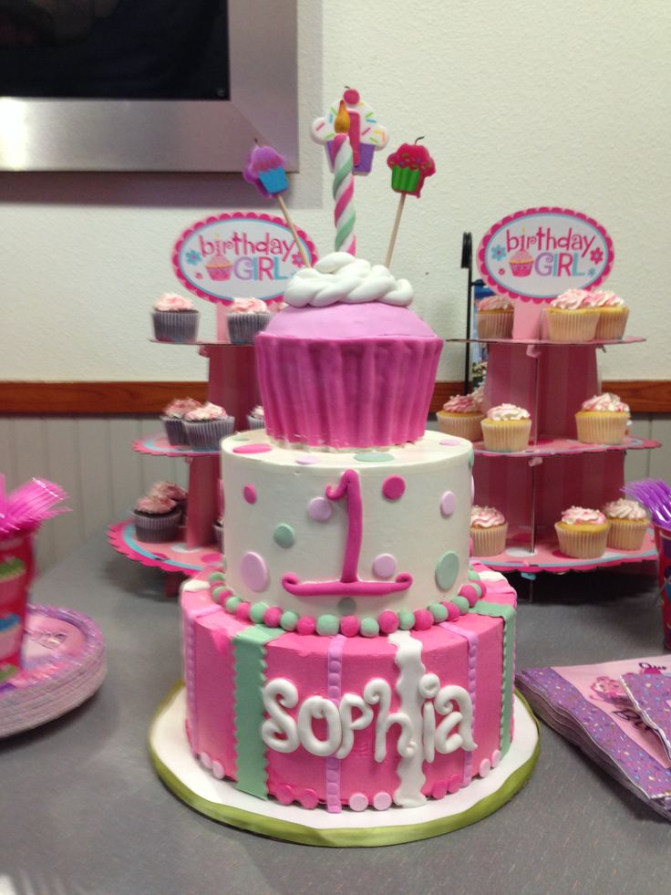 Girls Cupcake 1st Birthday Theme Cake