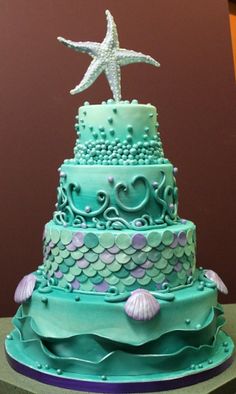 9 Photos of Aquamarine Mermaid Birthday Cakes