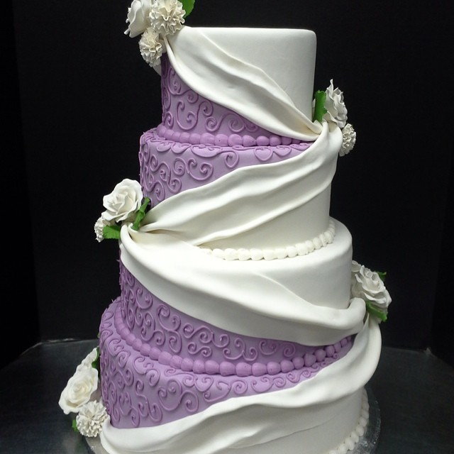 Purple and White Wedding Cake