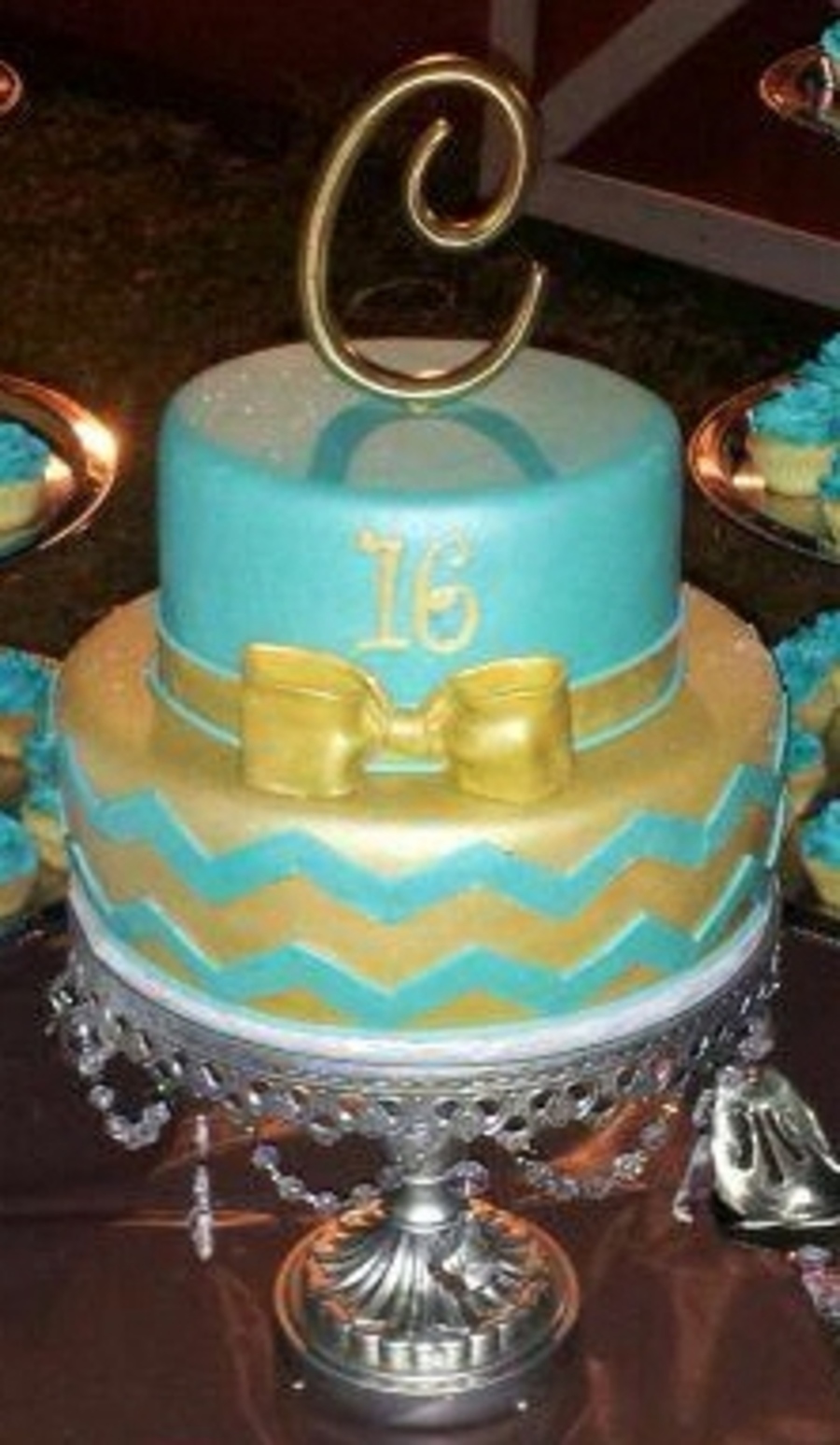 Tiffany Blue and Gold Birthday Cake