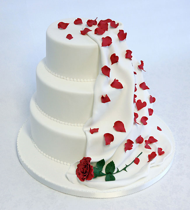 3 Tier Wedding Cake with Red Roses