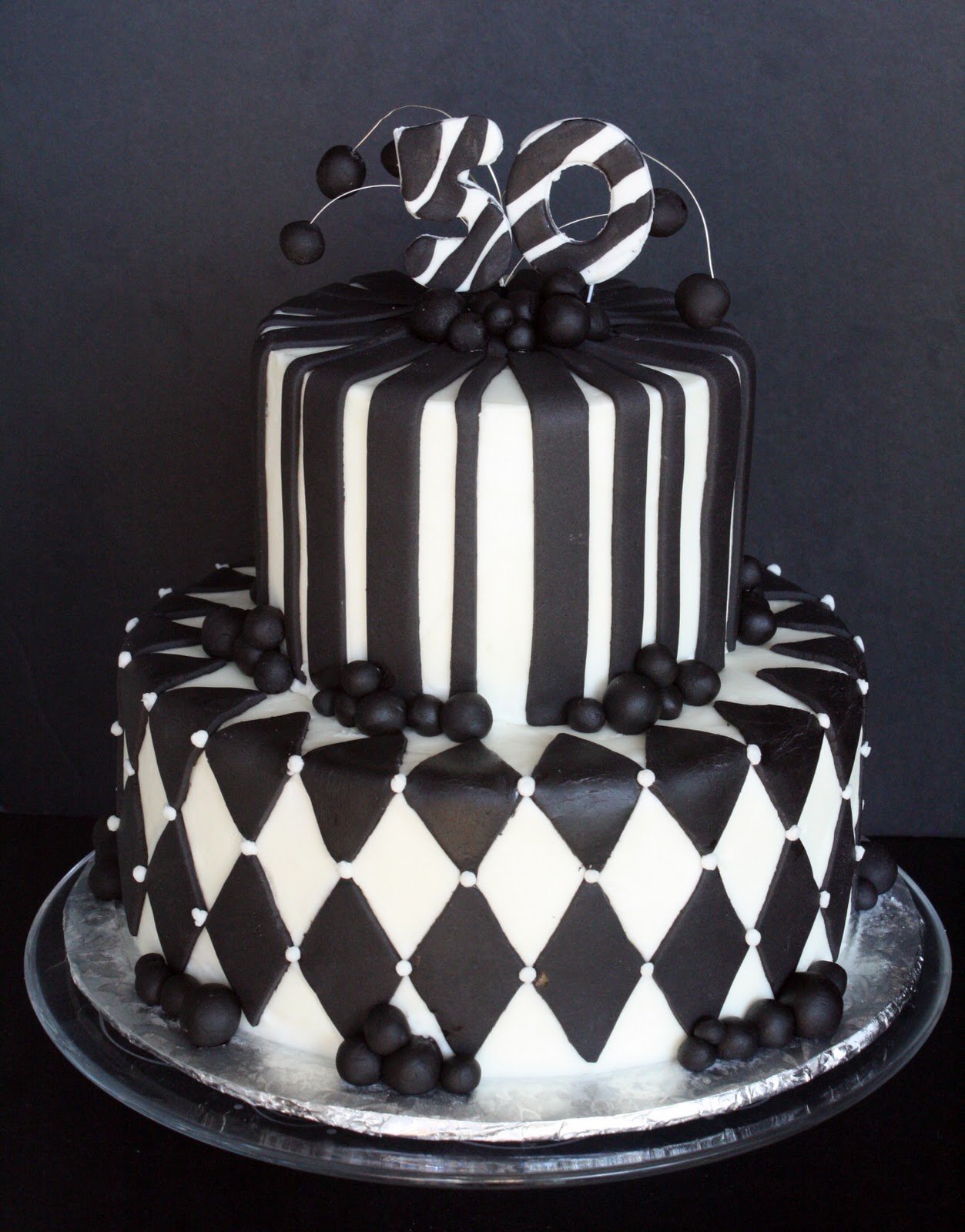 Black and White 50th Birthday Cake