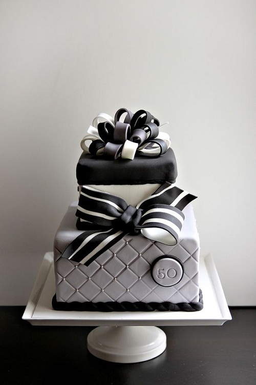 Black and White 50th Birthday Cake