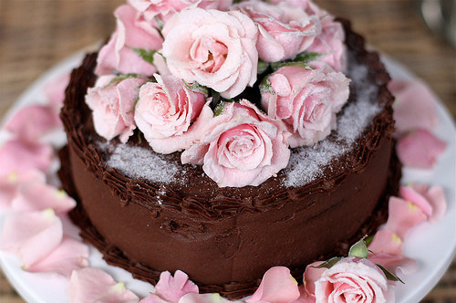 Chocolate Birthday Cake with Pink Roses