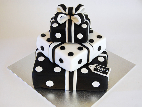 Elegant Black and White Birthday Cake