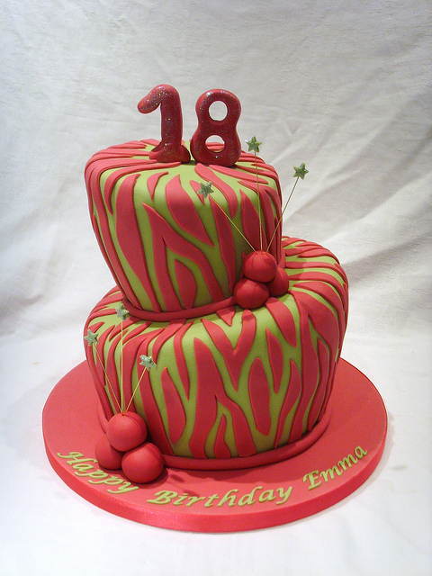 Hot Pink and Lime Green Zebra Print Cake