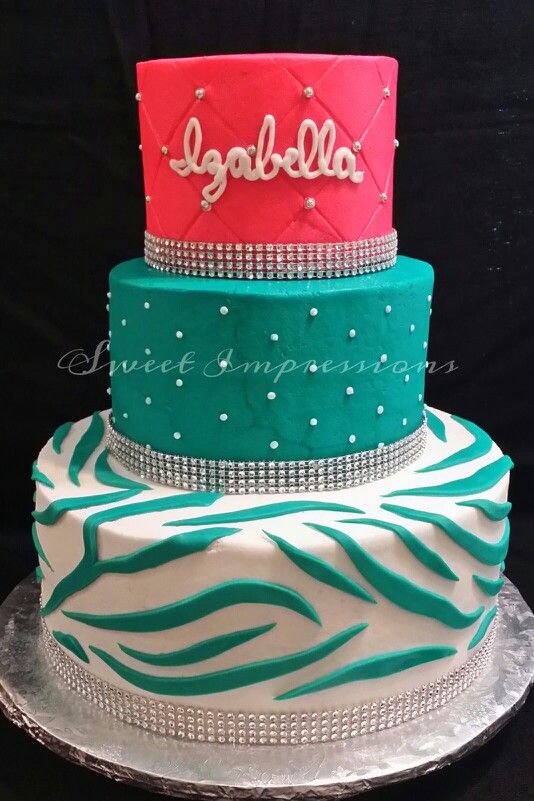 Hot Pink and Teal Birthday Cake