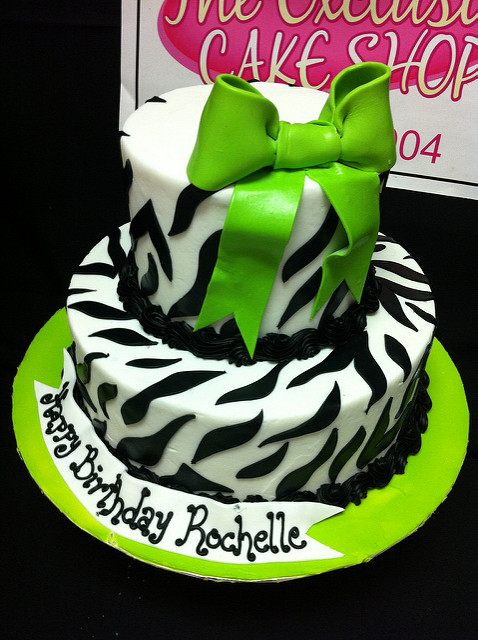 Lime Green and Zebra Birthday Cake