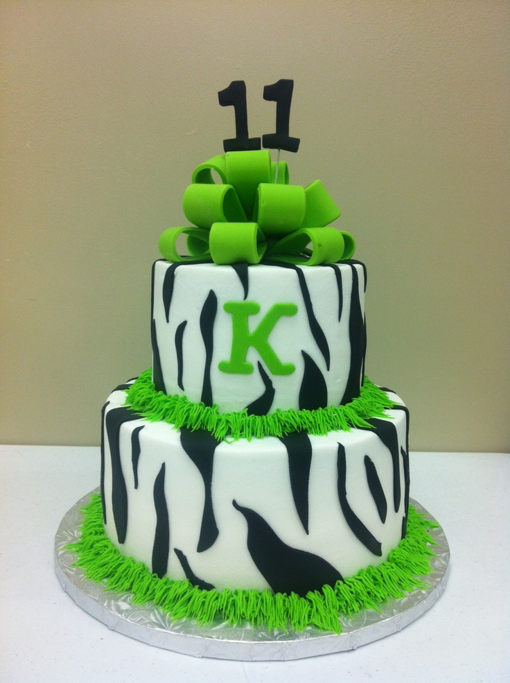 Lime Green Zebra Print Birthday Cake