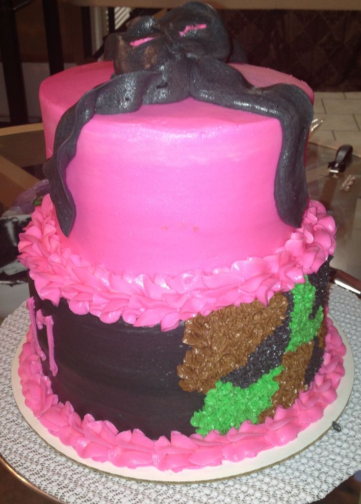 Pink and Black Cake with Bow