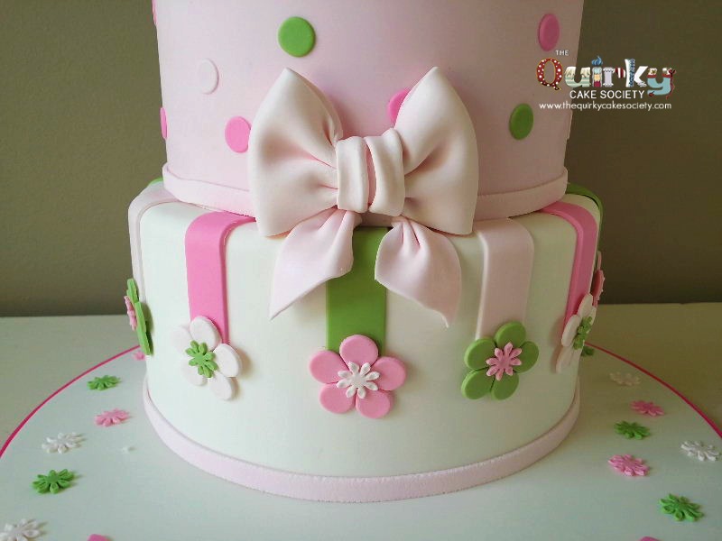 Pink and Green 1st Birthday Cake