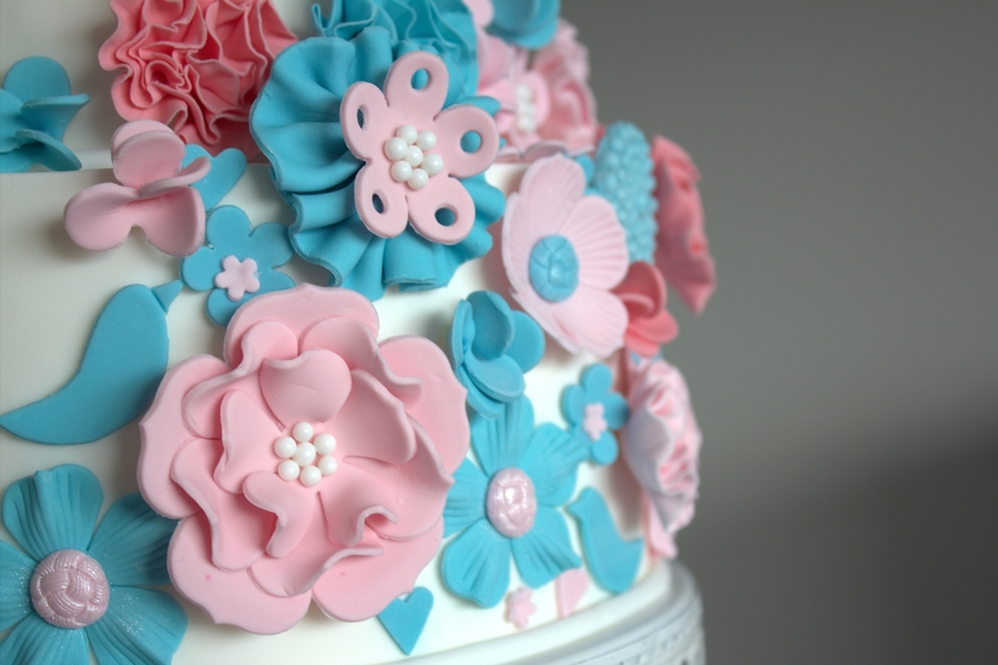 Pink and Teal Wedding Cake