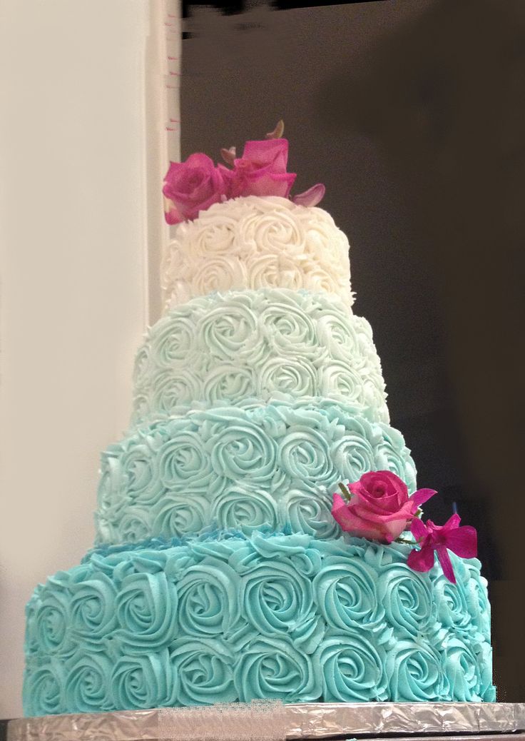 Pink and Teal Wedding Cake