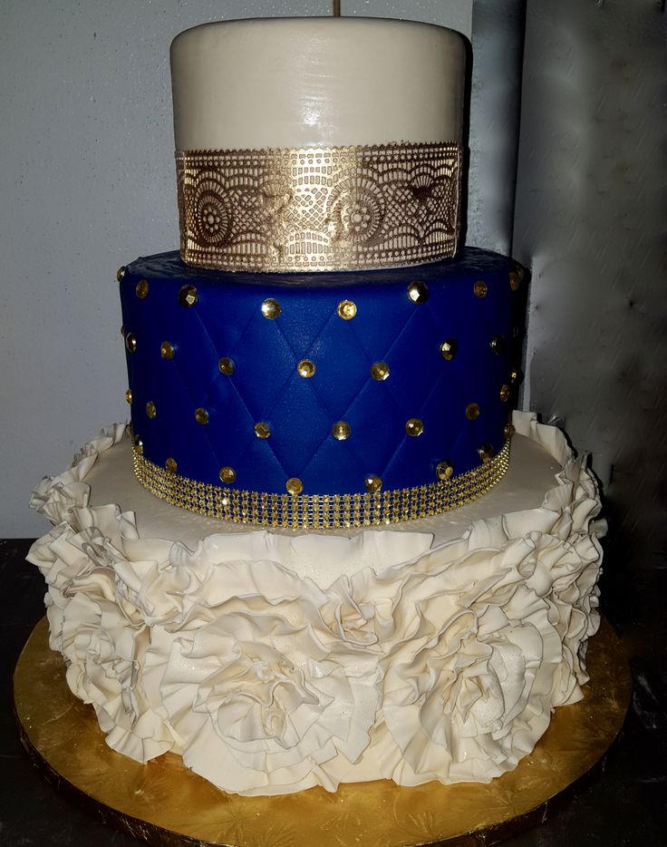 Royal Blue and Gold Wedding Cake